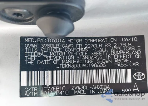 2010 Toyota Prius Ii z USA, uszkodzony, nr VIN JTDKN3DU0A0198606